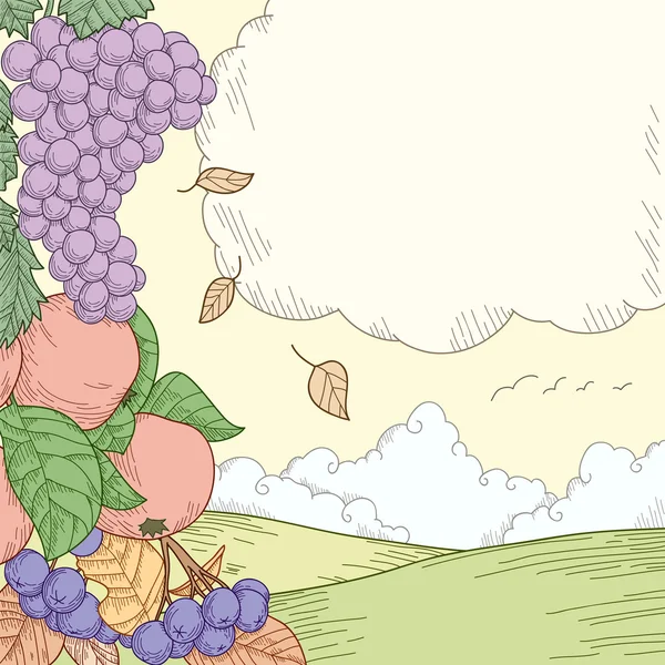 Paysage rural d'automne avec ornement fruitier — Image vectorielle