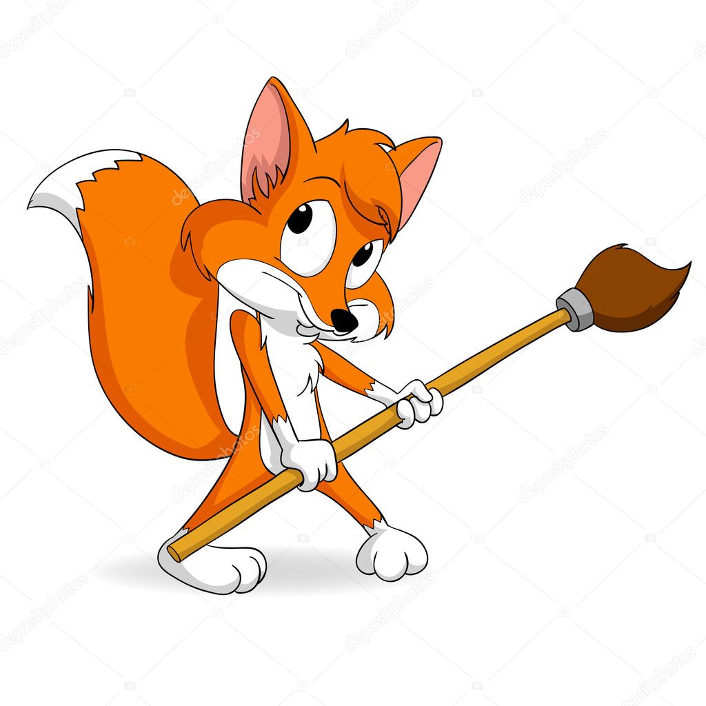 Cute little cartoon fox with paintbrush