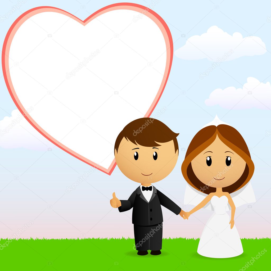 Cute cartoon wedding couple with background