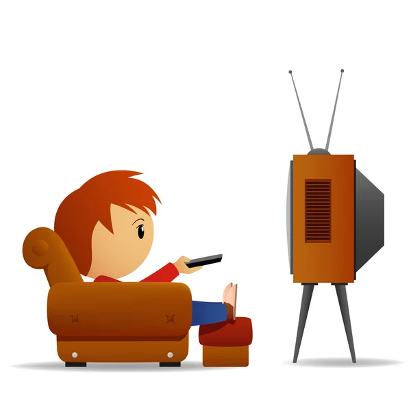 stock vector Cartoon man watch TV