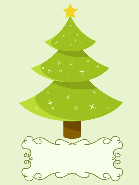 Decorated christmas tree with blank banner — Stock Vector