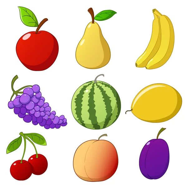 Встановити намальовані фрукти з мультфільму — стоковий вектор