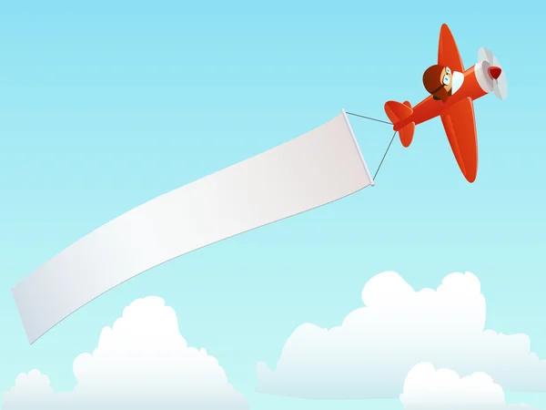 Красный самолет с рекламным баннером в небе Векторная Графика