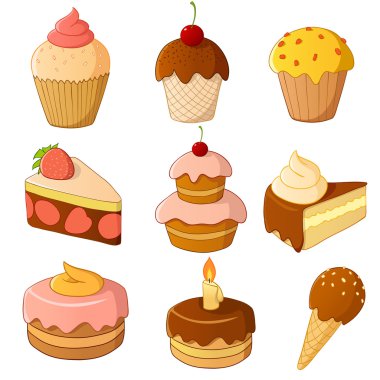 Set of cartoon cake isolated on white clipart