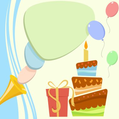 Birthday card with cake and gift box clipart