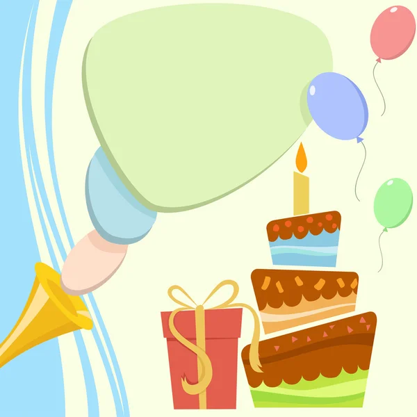 Geburtstagskarte mit Kuchen und Geschenkbox — Stockvektor