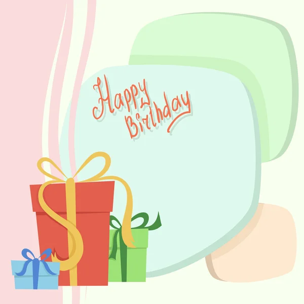 Birthday card with set of gift box on background — Stock Vector