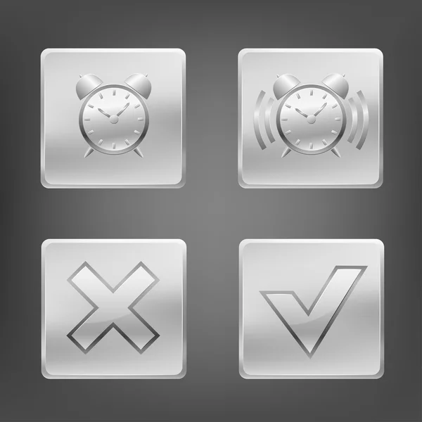 Ensemble d'icônes métalliques avec alarme d'horloge — Image vectorielle