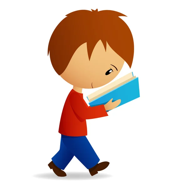 Young cartoon male student walking and reading — Stock Vector