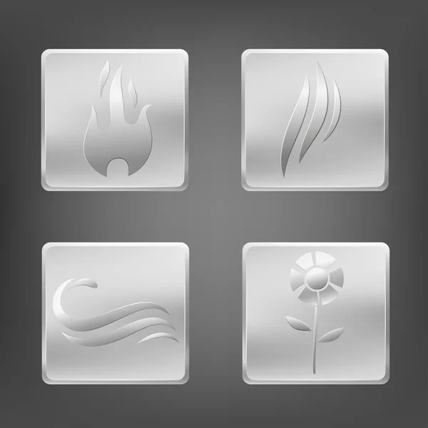 Conjunto de elementos da natureza símbolos com ícone de metal — Vetor de Stock