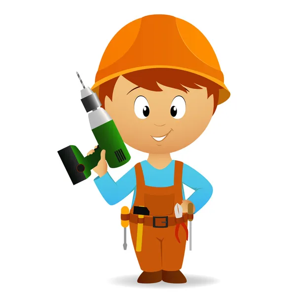 Cartoon Heimwerker mit Werkzeug Gürtel und Bohrer — Stockvektor