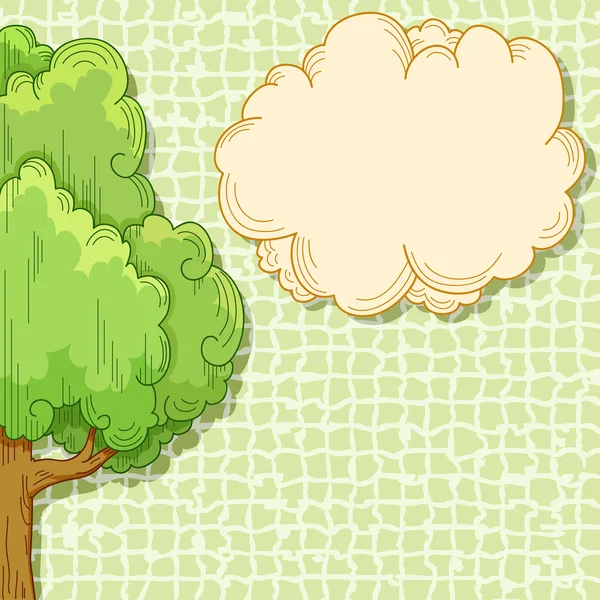 Árvore de desenho animado abstrato com nuvem para o seu texto — Vetor de Stock