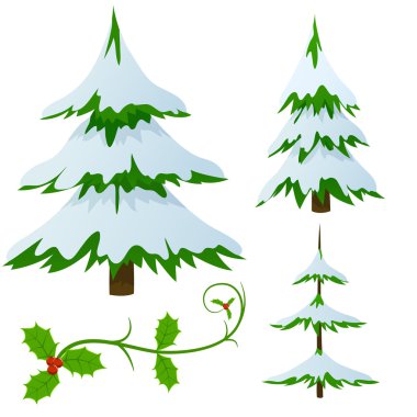 Set of snow covered fir christmas trees clipart