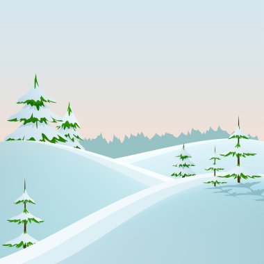 Winter styled landscape with fir trees clipart