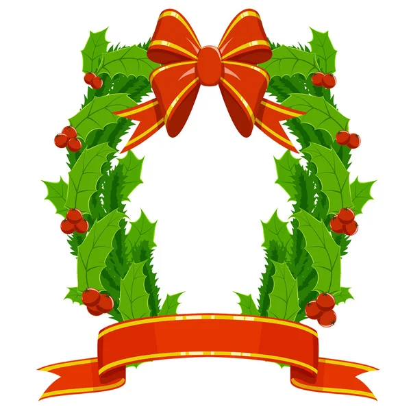 Natale agrifoglio ghirlanda di abete su sfondo bianco — Vettoriale Stock