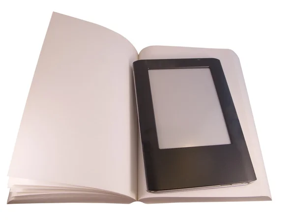 Lector electrónico en libro aislado en blanco — Foto de Stock