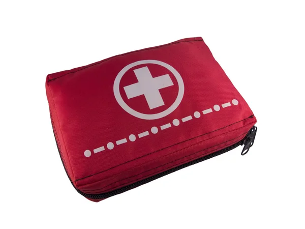 Kit di pronto soccorso rosso isolato su bianco — Foto Stock