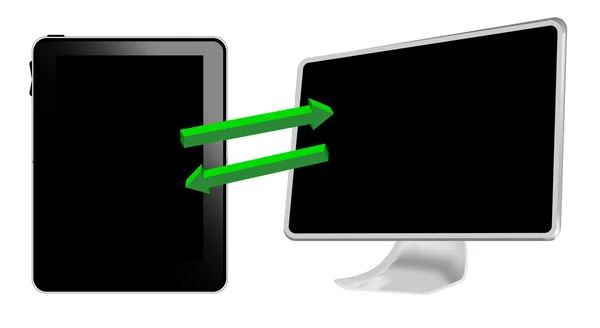 Tablet pc se conecta com o computador — Vetor de Stock
