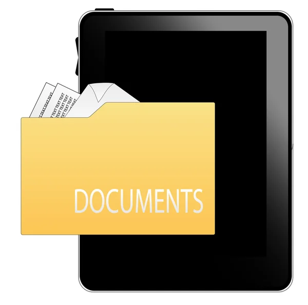 Table noire pc avec icône de documents — Image vectorielle