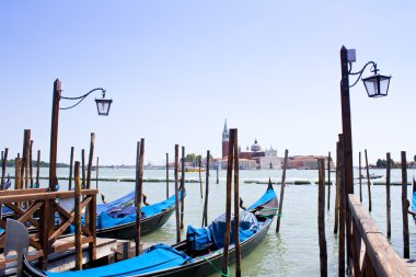 Gondolas in Venice with view over canal