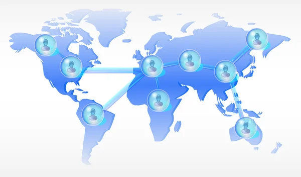 世界地図上のソーシャルメディアネットワークの数人 — ストック写真