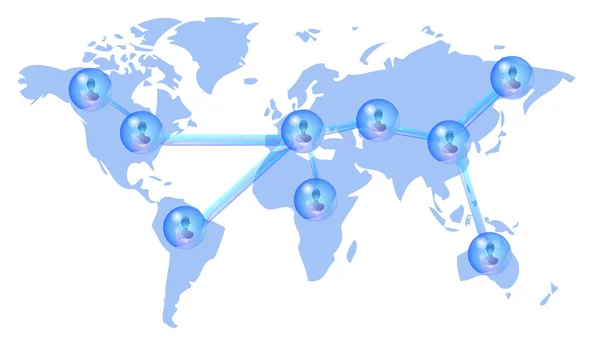 Verschillende personen in social media netwerk op wereldkaart — Stockvector