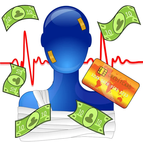 yaralı kişi ile para ve kredi kartı, pahalı tıbbi yardım
