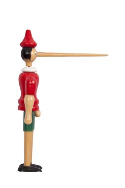 Wooden Pinocchio doll with long nose clipart