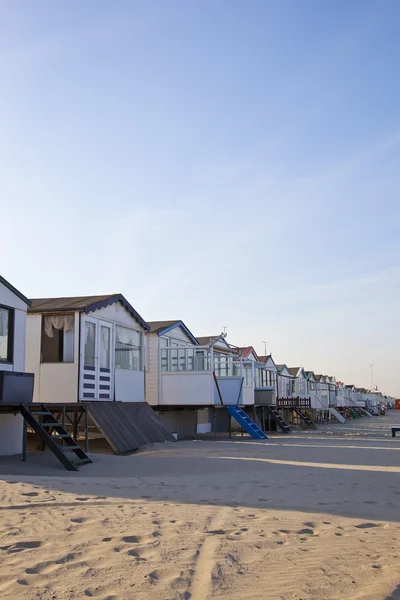 Little houses on beach in The Netherlands — Stok fotoğraf