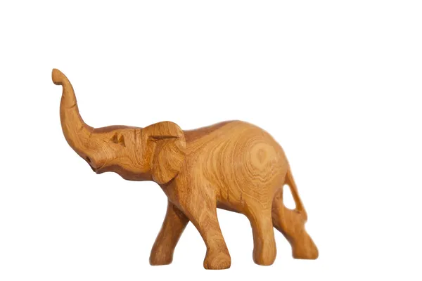 Wooden hand made elephant isolated on white — Stock Photo, Image