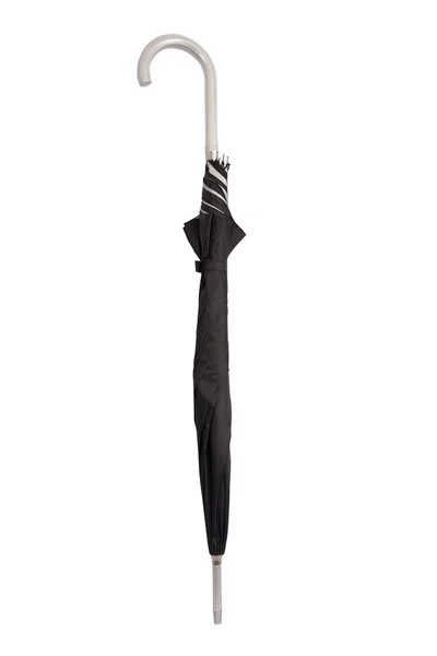 Geschlossener schwarzer Regenschirm isoliert auf weißem — Stockfoto