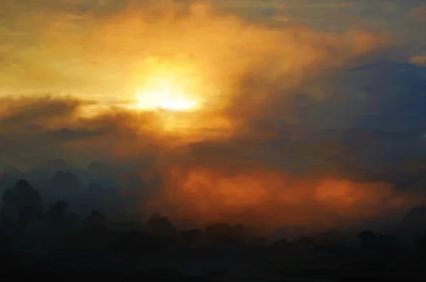 Pintura a óleo amanhecer — Fotografia de Stock