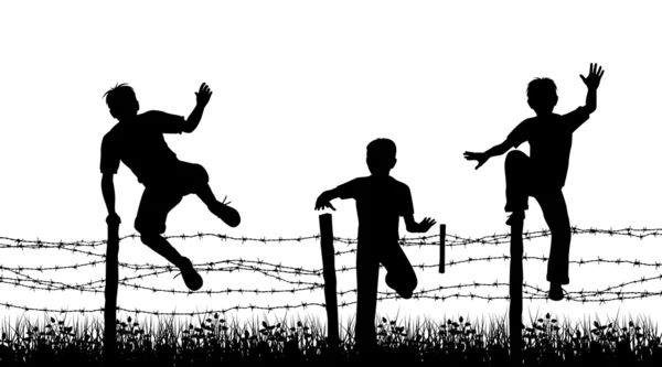 Мальчики с ограды — стоковый вектор