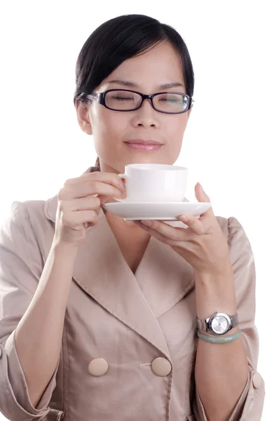 Asian Woman Drinking Coffee — Stock Photo, Image