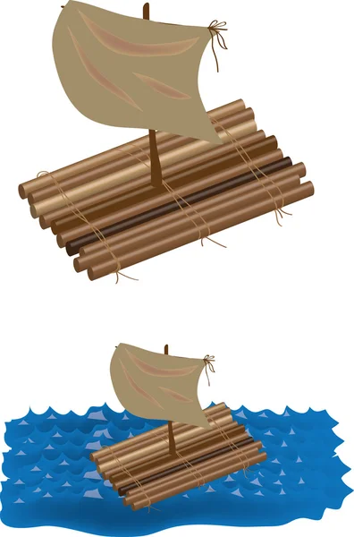Raft in ocean — Stock Vector
