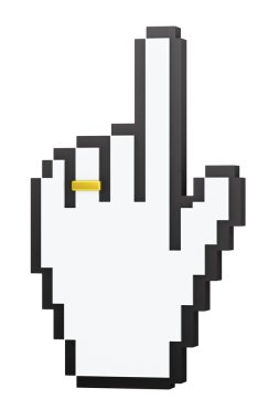 hand-vormige cursor met trouwring op vinger