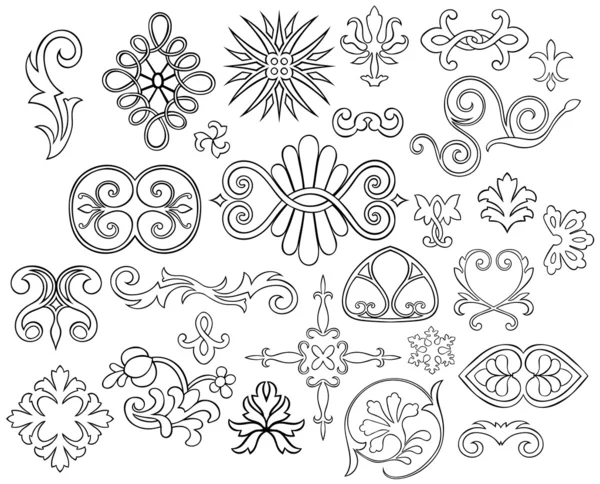 Set of 27 stylized outlined motifs and flourishes for your project — Stock Vector