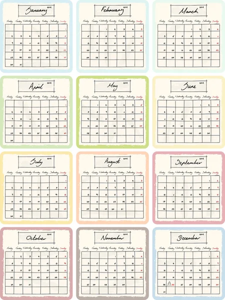 Handgeschreven 2012 kalender met grunge elementen. — Stockvector
