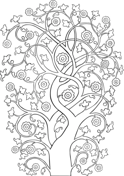 Bosquejo de silueta de árbol vintage adornado — Archivo Imágenes Vectoriales