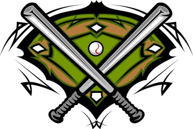 Baseball Field with Softball Crossed Bats Vector Image Template clipart