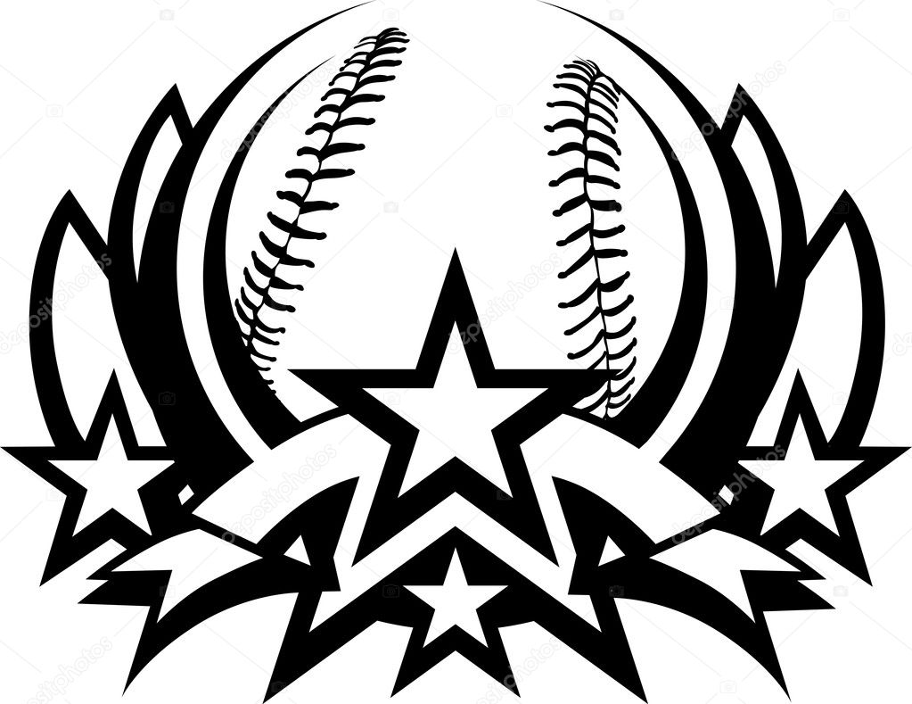 Baseball Vector Graphic Template with Stars