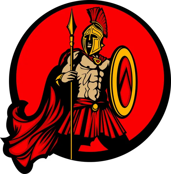 Greek Spartan Trojan Vector Mascot with Spear and Shield — Stock Vector