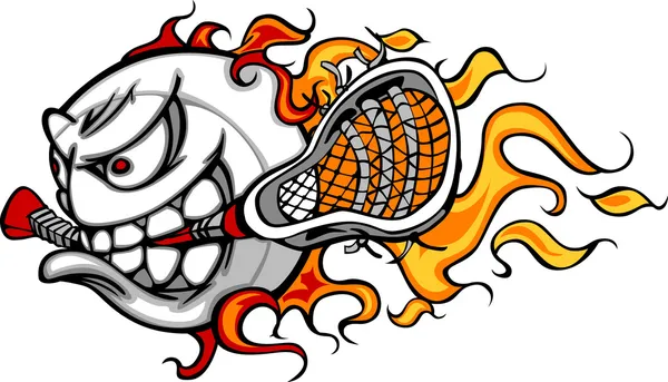 Flaming Lacrosse Ball Face Cartoon Illustration Vector — Stock Vector