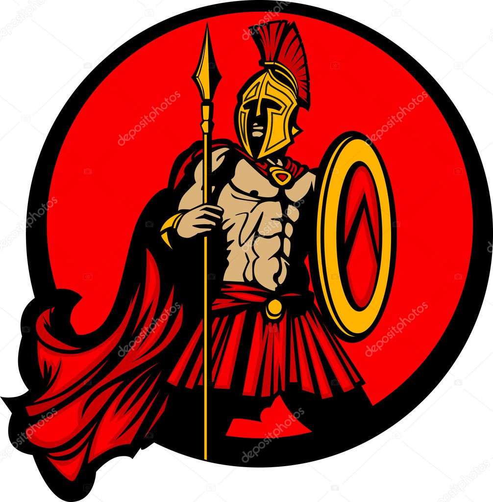 Greek Spartan Trojan Vector Mascot with Spear and Shield