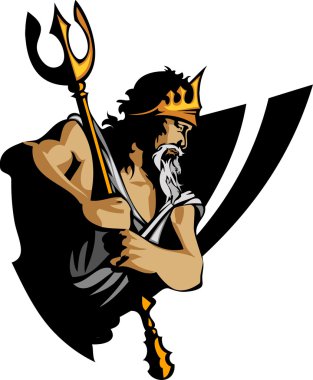 Titan Mascot with Trident and Crown Graphic Vector Illustration clipart