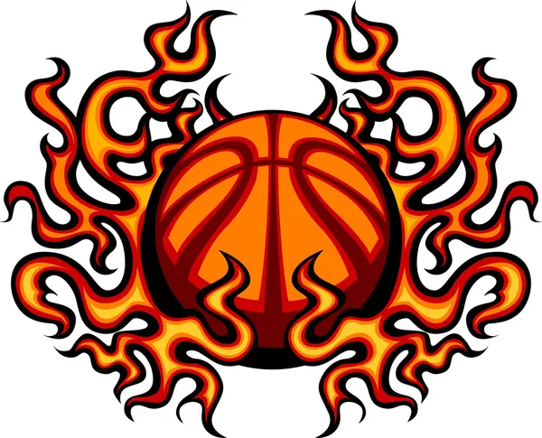 Basketball-Vorlage mit Flammenvektorbild — Stockvektor