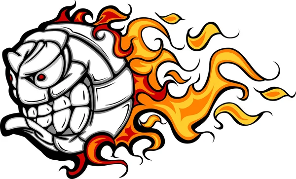 Pallavolo palla fiammeggiante viso vettoriale immagine — Vettoriale Stock