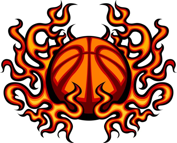 Modèle de basket-ball avec flammes vectorielles Image Vecteur En Vente