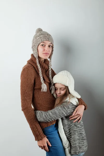 Girls dressed in knitted things — Stock Photo, Image