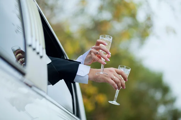 stock image Hands with glasses of champagne